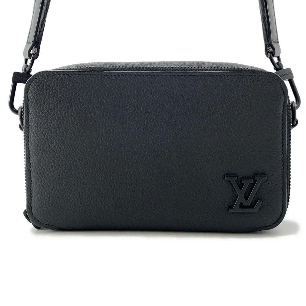 Louis Vuitton Shoulder Bag Grained Calf LV Aerogram Alpha Wearable Wallet Black